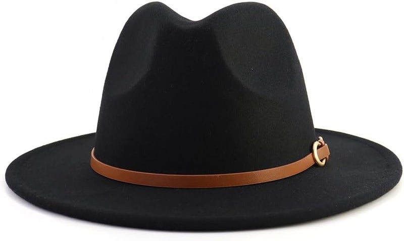 CCAKXCJJ Fedora Hats for Men Women Felt Jazz Hat Wide Brim Panama Hat with Belt Buckle - Image 2